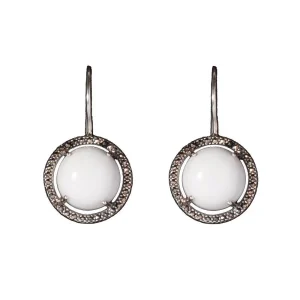 Boucles d'oreilles dormeuses en agates blanches, marcassites et argent - Métron