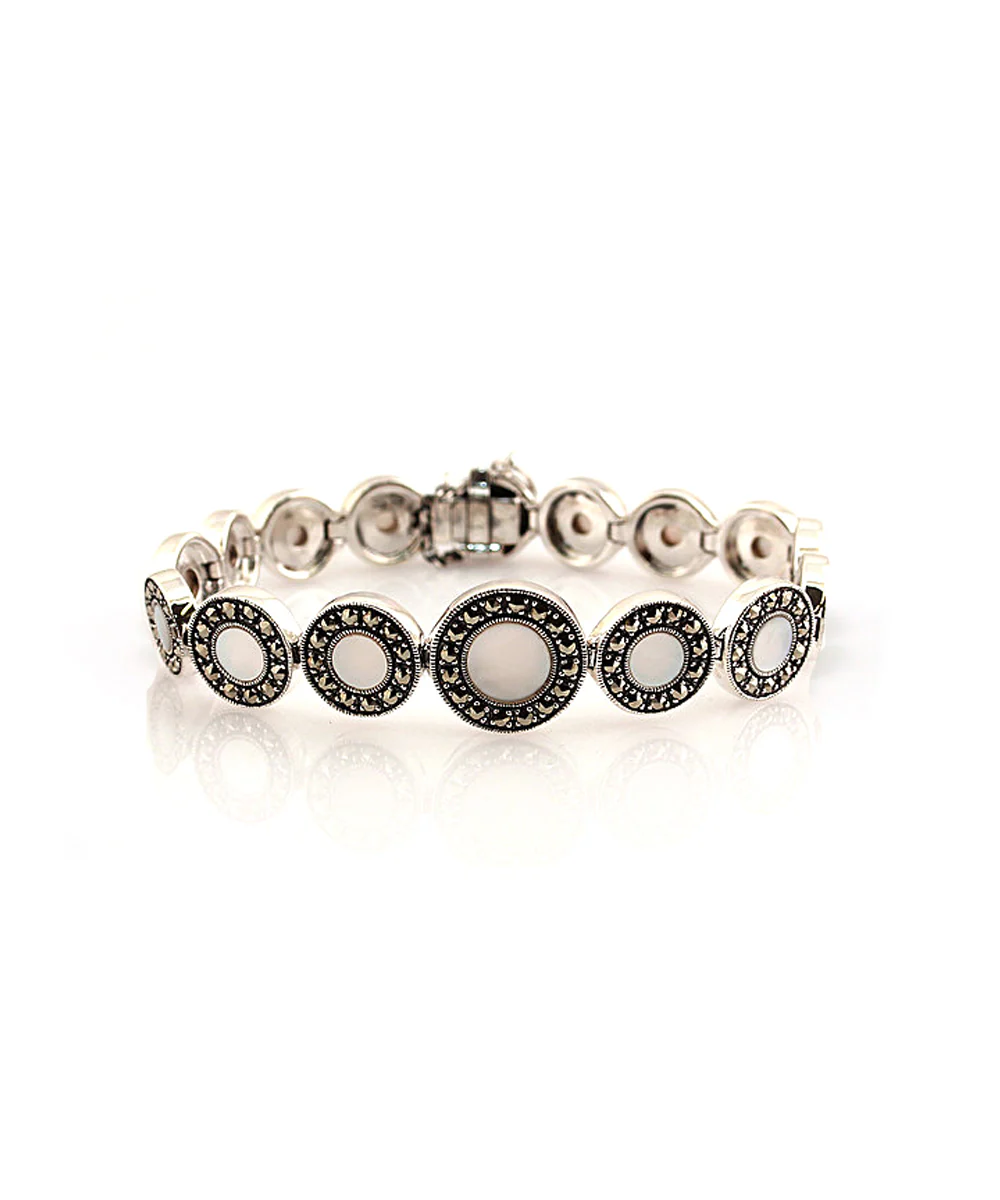 Bracelet art déco nacre argent et marcassites