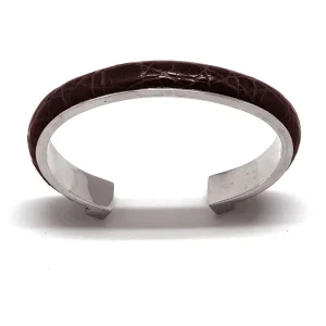 Bracelet cuir crocodile et palladium marron pour homme