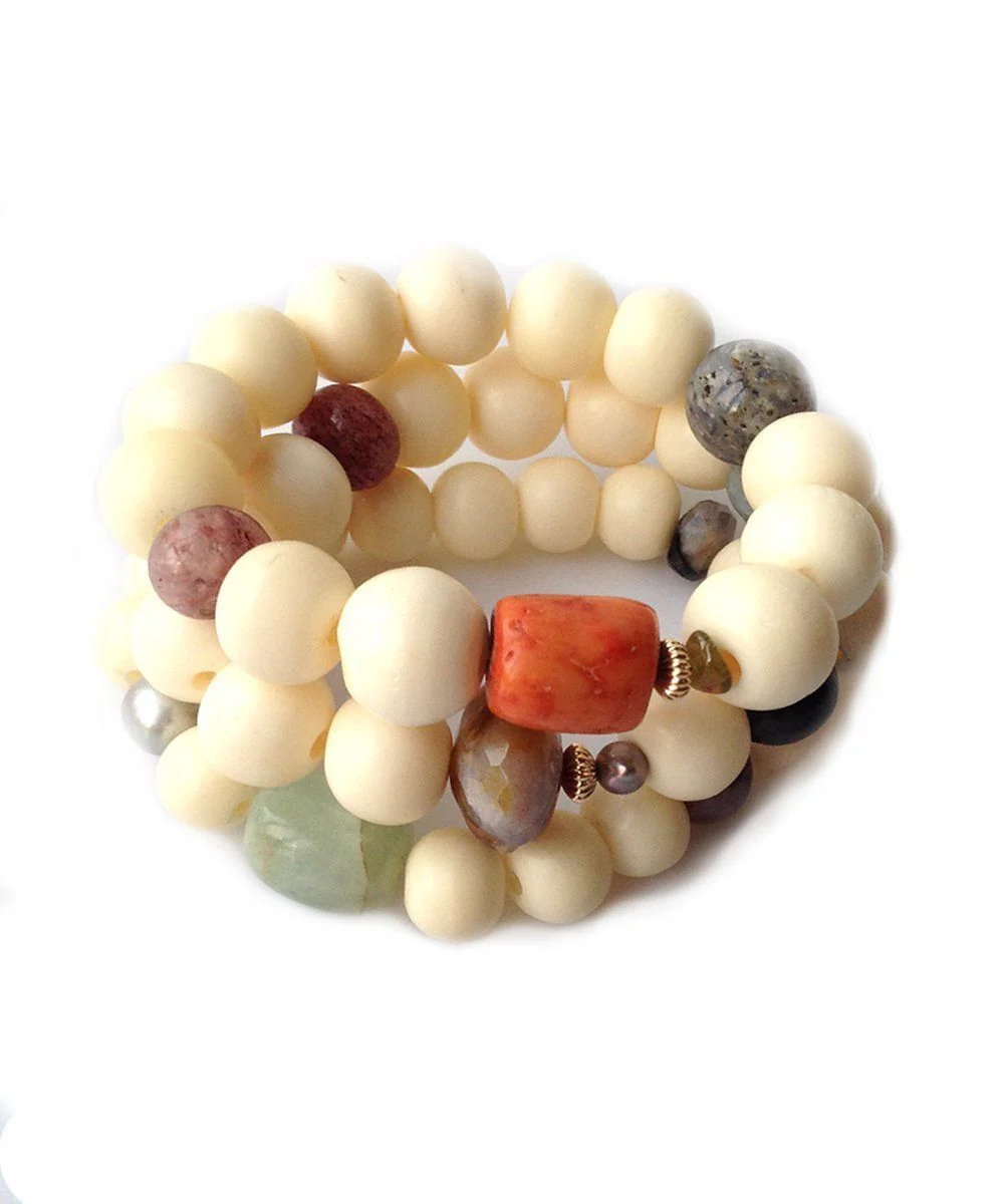 Trio bracelet os, corail, perles fines, onyx et agate - Lara Curcio Jewelry