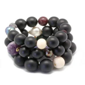 Trio bracelet perles noires, onyx mat et perles fines - Lara Curcio Jewelry