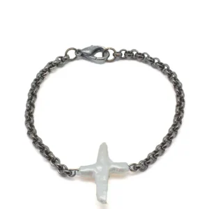 Bracelet croix nacre et métal gun - Rafaelis