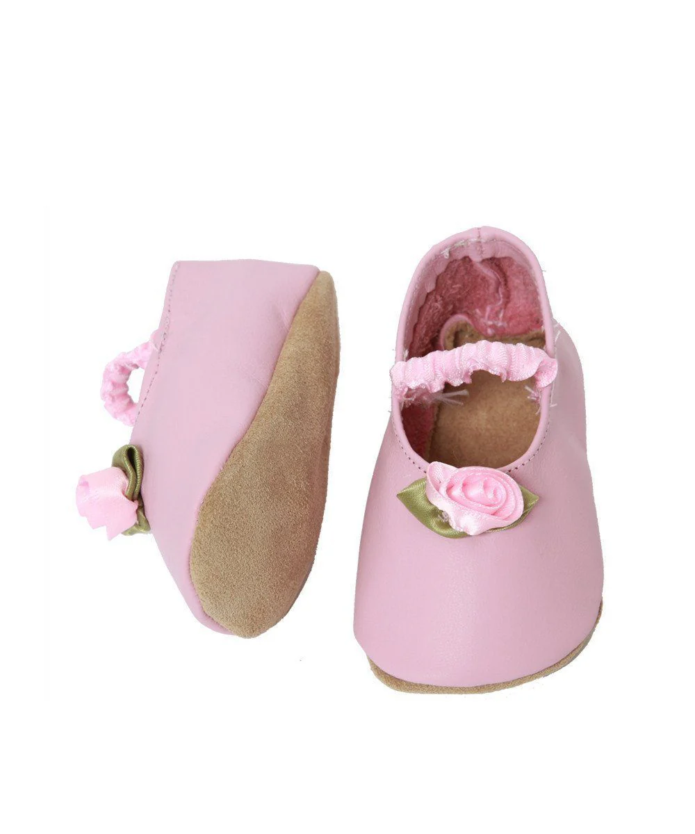 Chaussons bébé cuir rose et fleur - Star