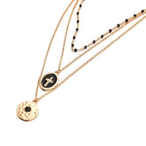 collier 3 rangs médaille émaillée