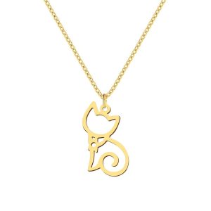 Collier chat acier doré
