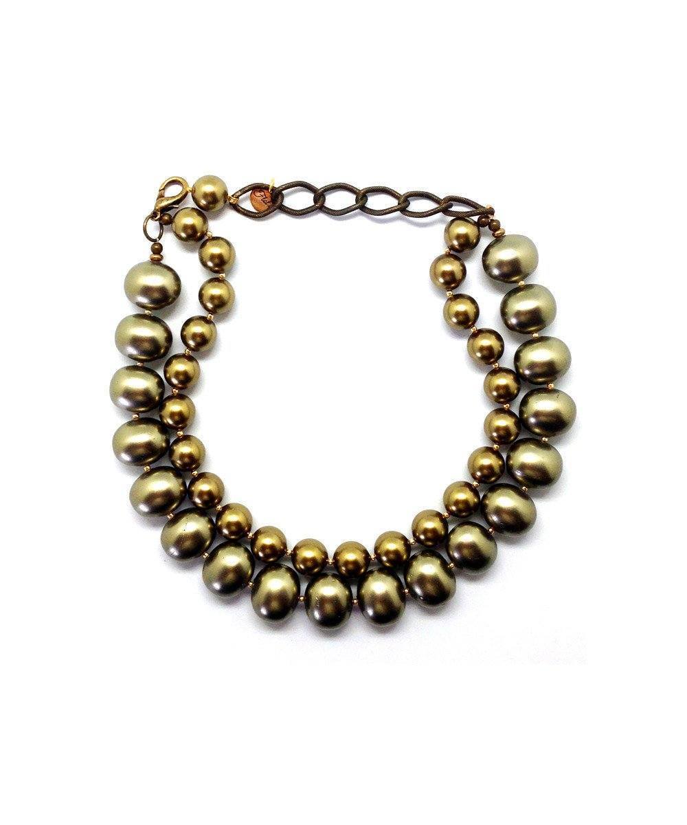 Collier de perles Ras de cou style Jackie kaki - FlotB