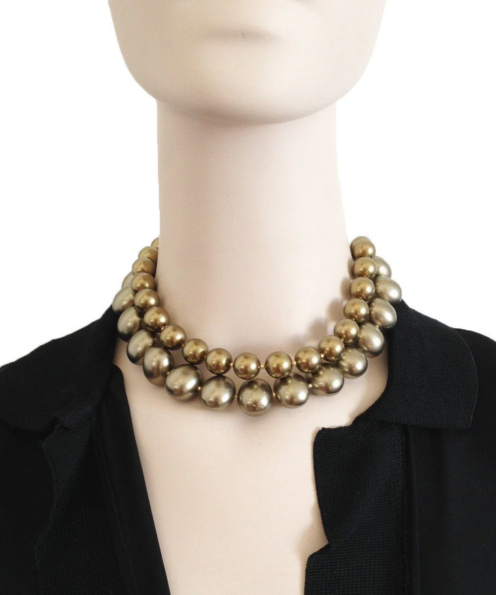 Collier de perles Ras de cou style Jackie kaki - FlotB – Image 2