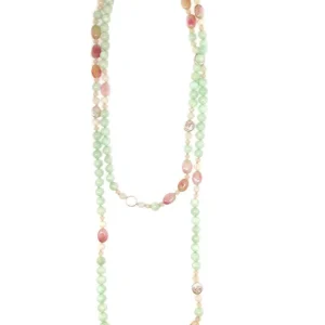 Collier sautoir perles quartz vert et rose, perles nacres - Fonsi