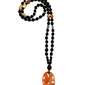 Sautoir perles en bois et médaillon en jade - Jewels of Mala