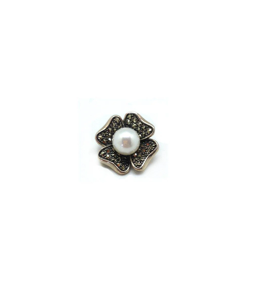 Pendentif trèfle en marcassites, argent et perle de culture - Métron – Image 3