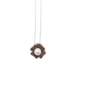 Pendentif trèfle en marcassites, argent et perle de culture - Métron