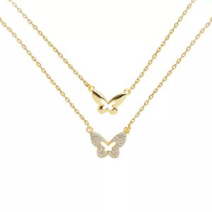 Collier multirangs papillon plaqué or