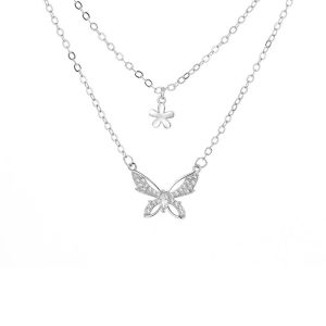 Collier multirangs papillon strass argent
