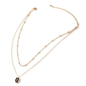 collier multirangs petite médaille noire