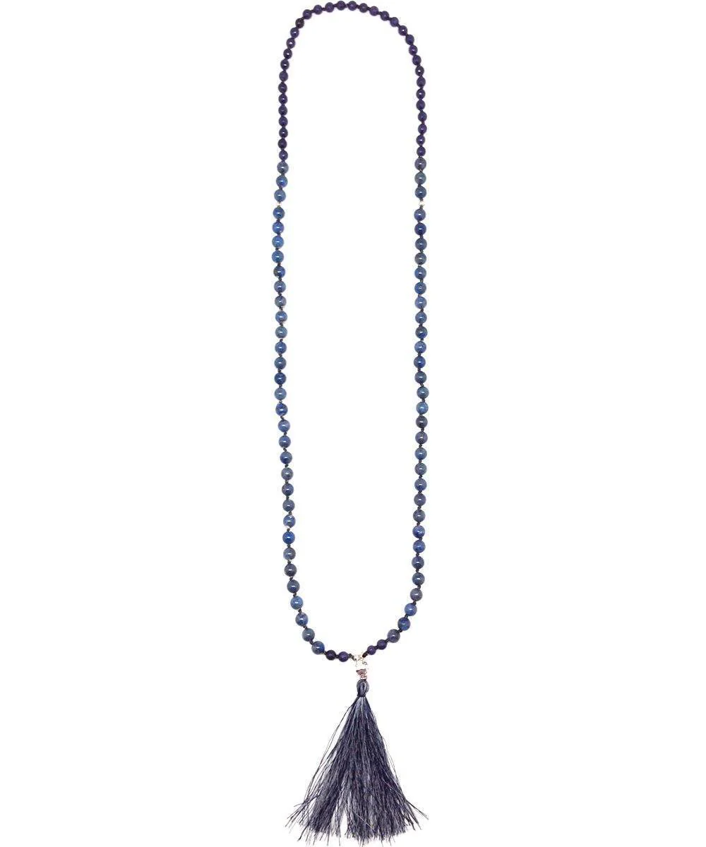 Sautoir pompon, perles de sodalite bleu jean – Image 3