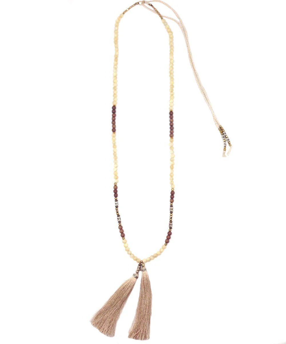 Sautoir pompons, perles de jaspe beige et marron - Nakamol – Image 3
