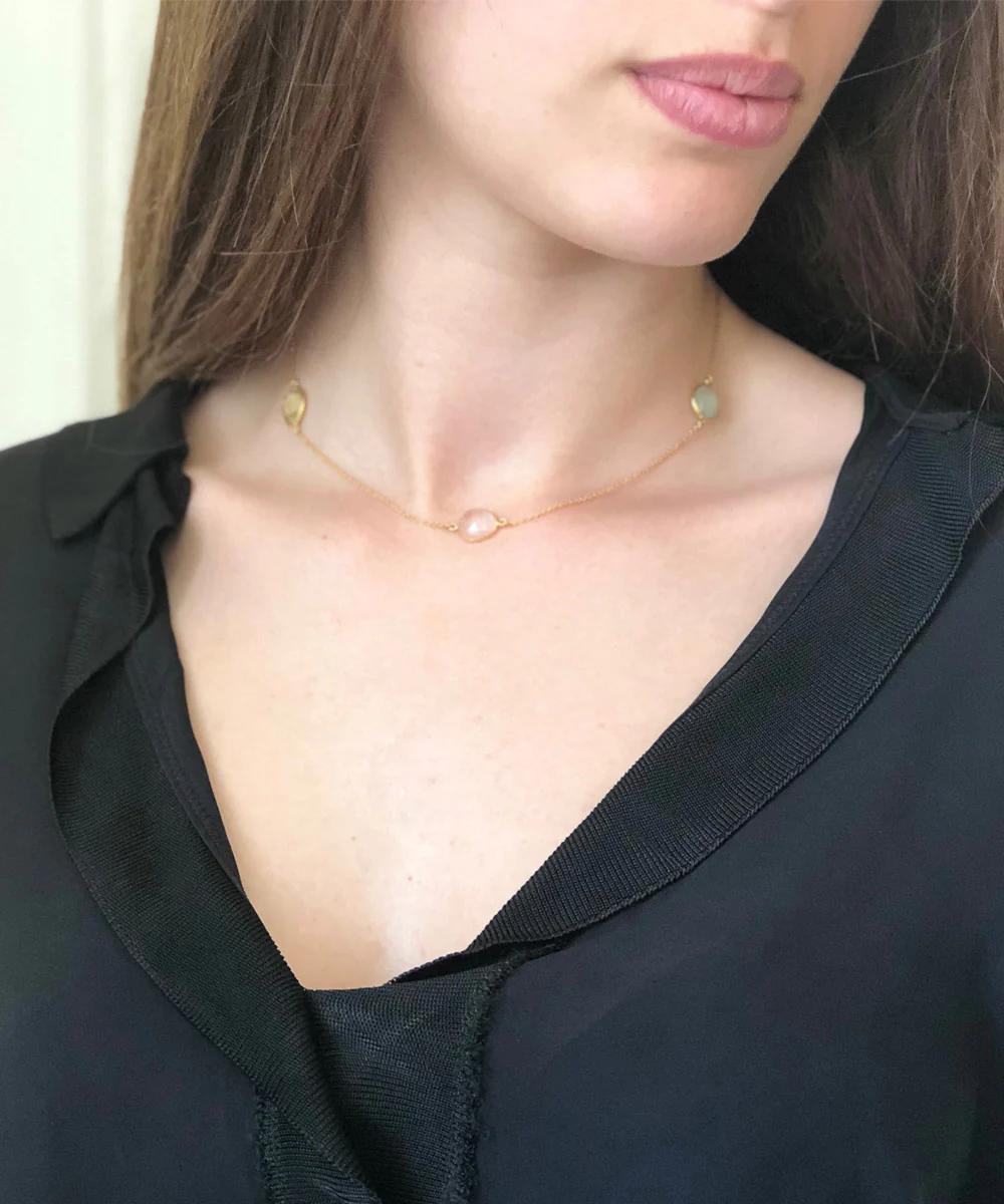 Collier pastel trio quartz rose, calcédoine bleue et citrine – Image 2