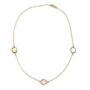 Collier pastel trio quartz rose, calcédoine bleue et citrine