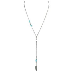 Collier femme plume argent turquoise