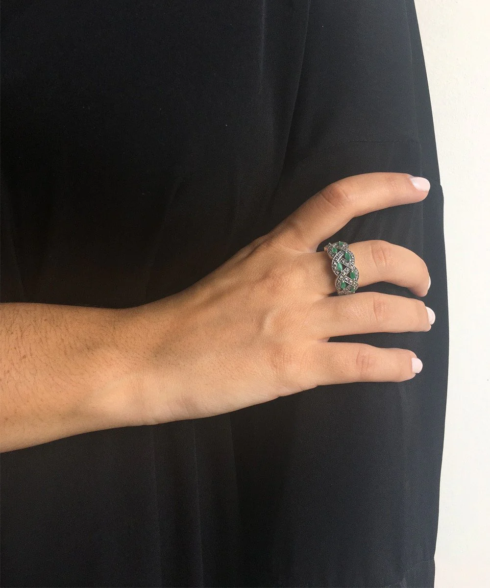 Bague art déco en marcassite et émeraudes - Métron – Image 3